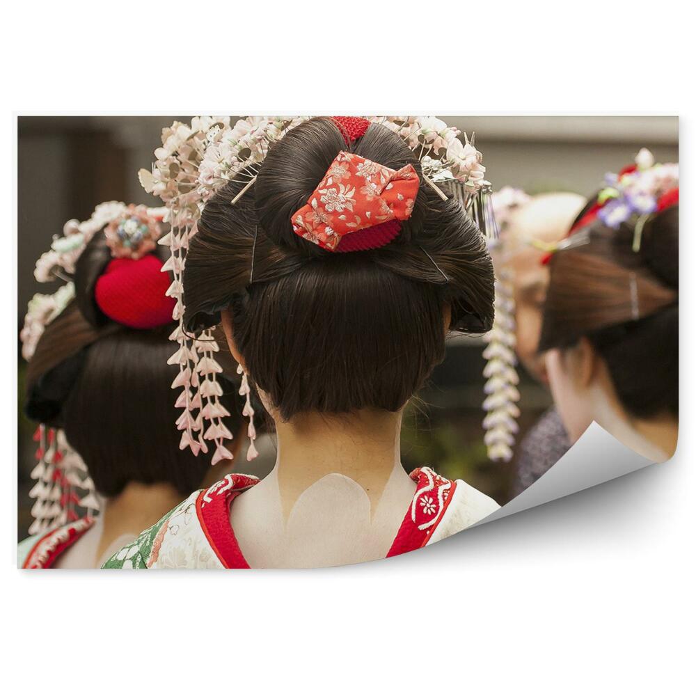 Fotopeta Trzy gejsze grupka stroje kimona makijaż miasto