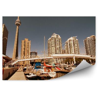 Okleina ścienna Wieżowce łodzie most toronto jezioro