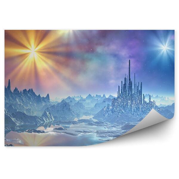 Fototapeta Skały rzeka księżyc gwiazdy lód kolory