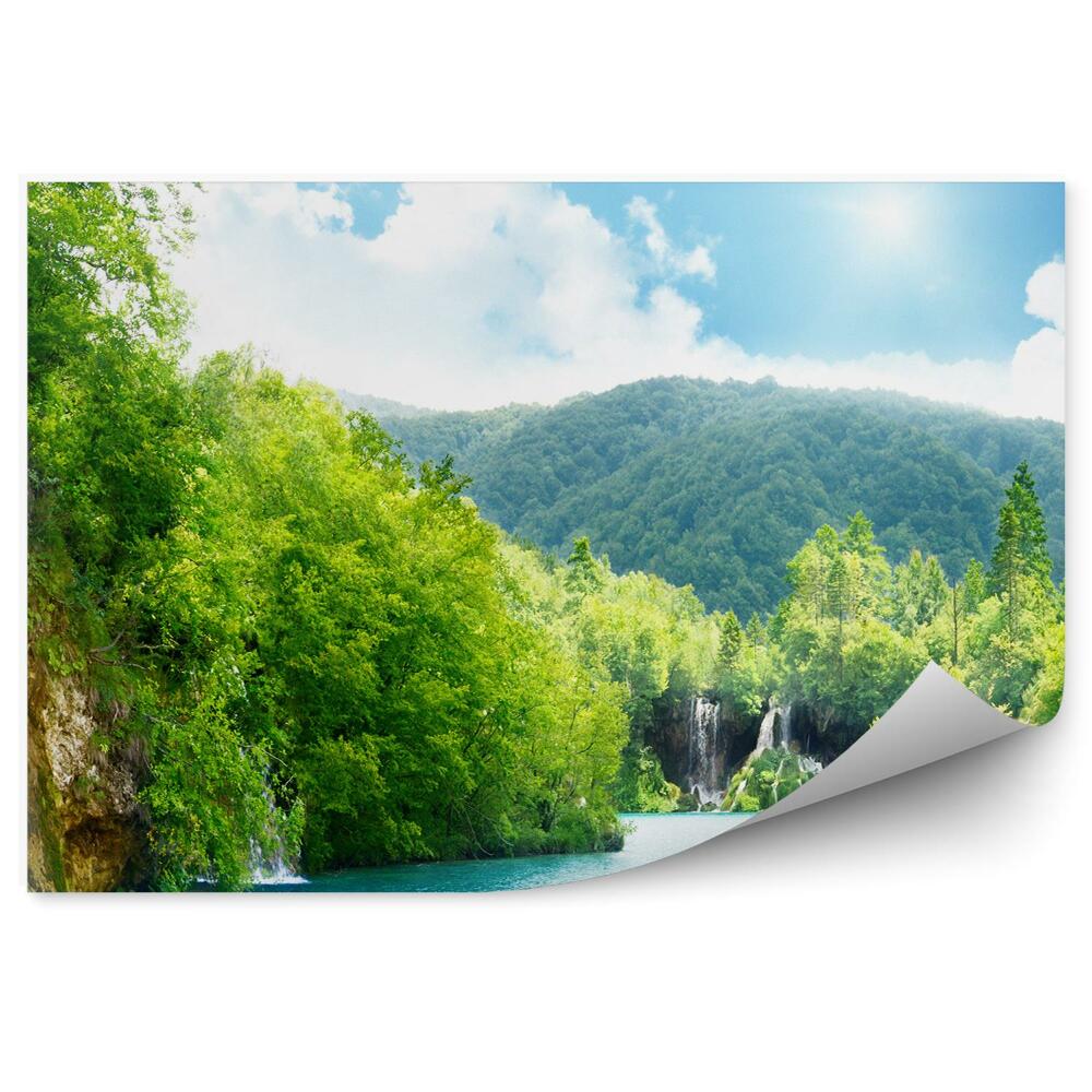 Okleina ścienna Wzgórze las wodospad błękitna woda