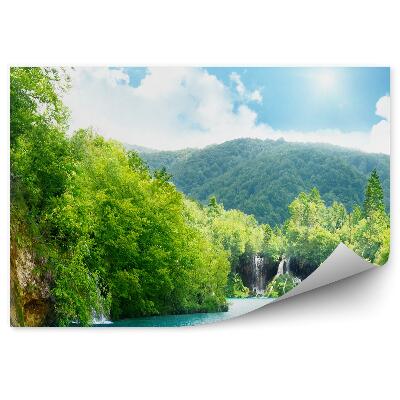 Okleina ścienna Wzgórze las wodospad błękitna woda