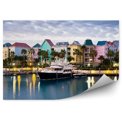 Okleina na ścianę Kolorowe domy palmy natura morze