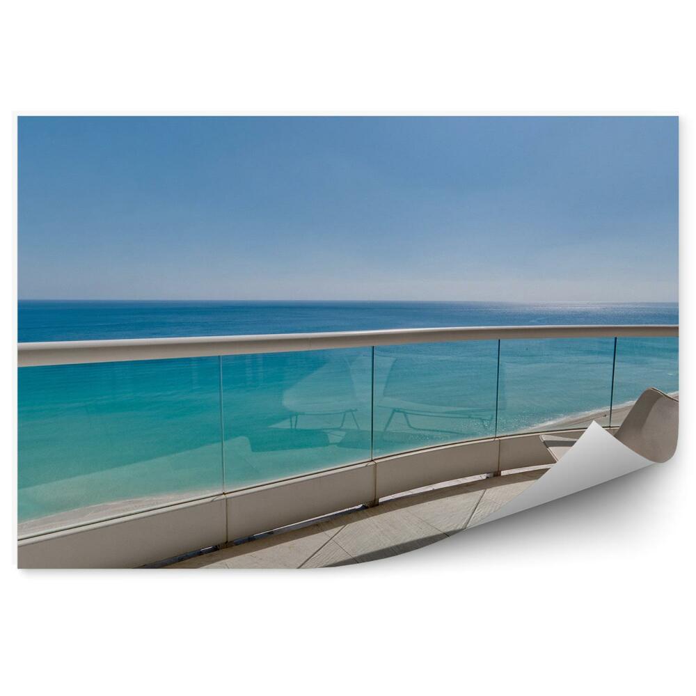 Fototapeta Widok balkon ocean leżak szkło piasek widok