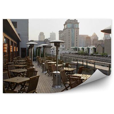 Okleina ścienna Budynki taras krzesła stoły lampy niebo