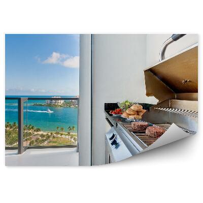 Okleina ścienna Jedzenie grill taras widok palmy ocean wieżowce alejka