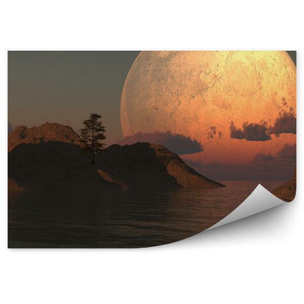 Fototapeta Wyspa drzewo księżyc chmury morze