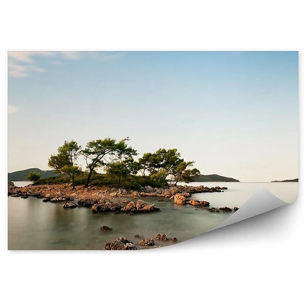 Okleina ścienna Skały ocean wyspy chorwacja drzewa niebo chmury