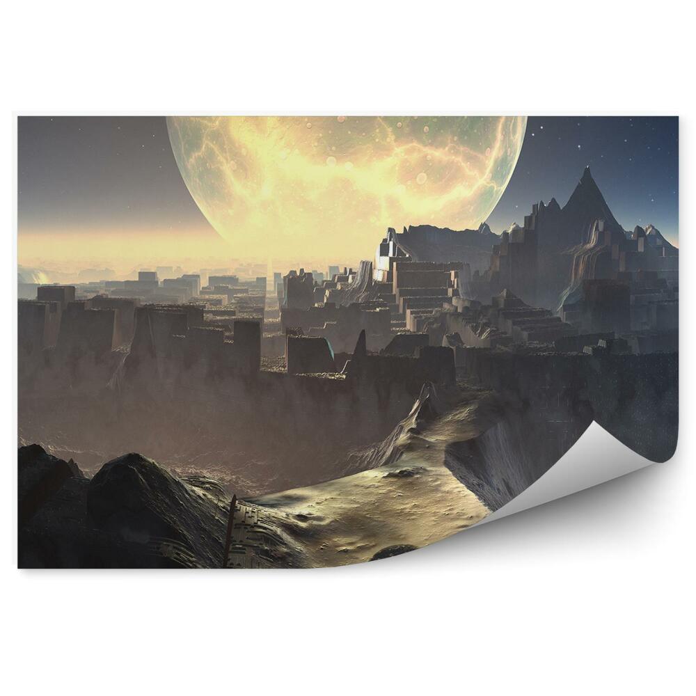 Fototapeta Ruiny miasta skały księżyc światło niebo gwiazdy