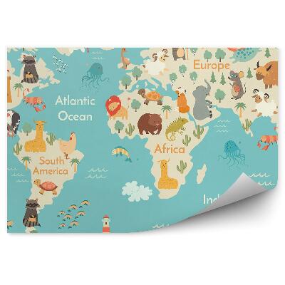 Fototapeta samoprzylepna Zwierzątka mapa świata woda błękit