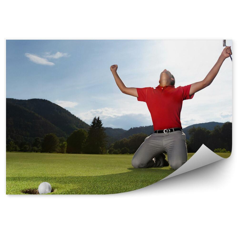 Fototapeta samoprzylepna Pole golfowe piłka dołek góry zawodnik niebo chmury