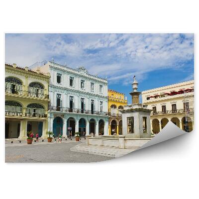 Fototapeta Panorama starego miasta budynki fontanna hawana kuba kostka brukowa