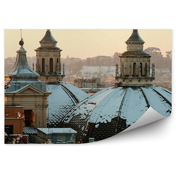 Okleina na ścianę Kopuły kościołów pokryte śniegiem rzym