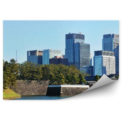 Okleina na ścianę wieżowce drzewa woda Tokio widok