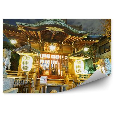 Okleina na ścianę japońska świątynia drzewa chińskie znaki Tokio