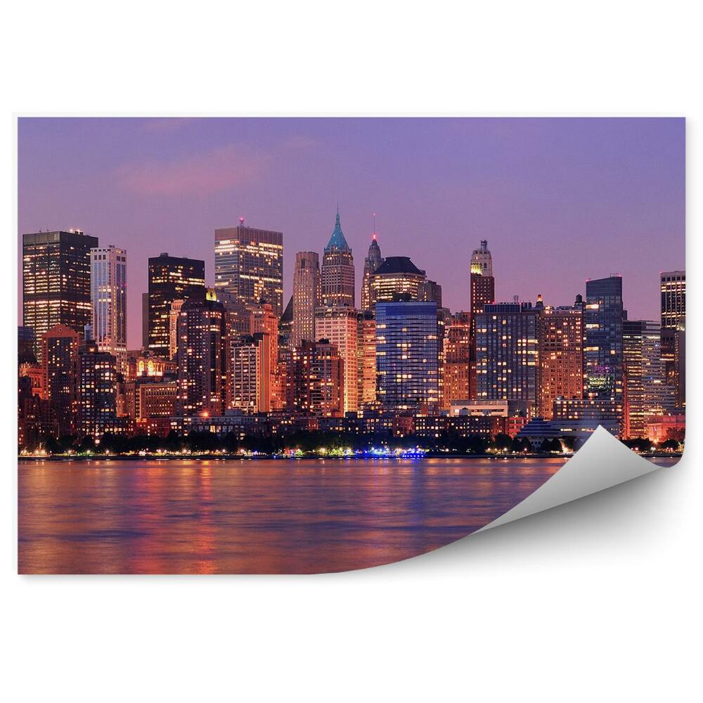 Fototapeta Manhattan wieżowce rzeka Hudson noc światła Nowy Jork