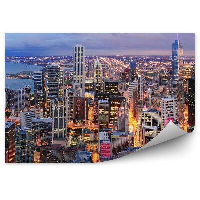 Fototapeta Chicago noc panorama wieżowce światła ocean