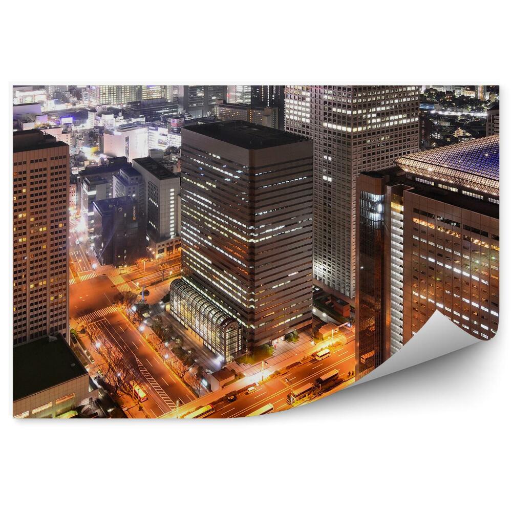 Okleina na ścianę wieżowce droga transport noc światła Tokio