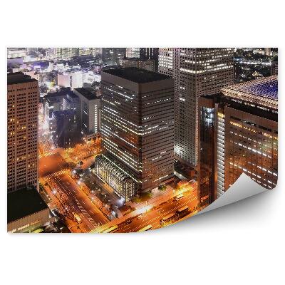 Okleina na ścianę wieżowce droga transport noc światła Tokio