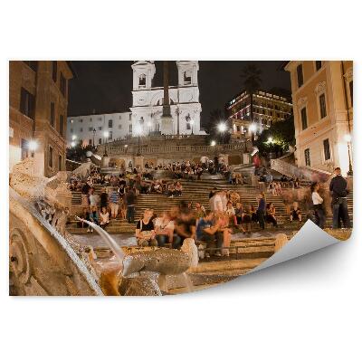 Fototapeta na ścianę kościół Trinità dei Monti budynki schody fontanna noc ludzie