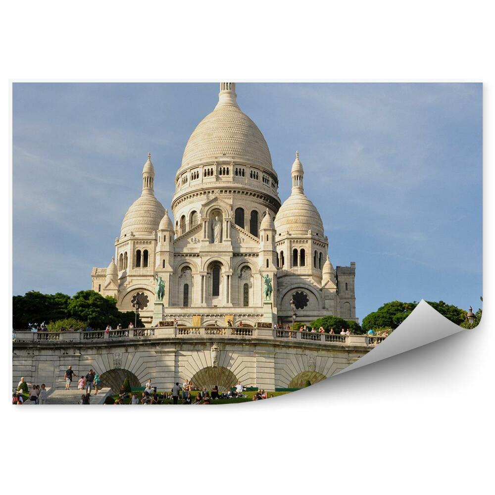 Fototapeta Bazylika Sacre Coeur Paryż ludzie schody drzewa niebo