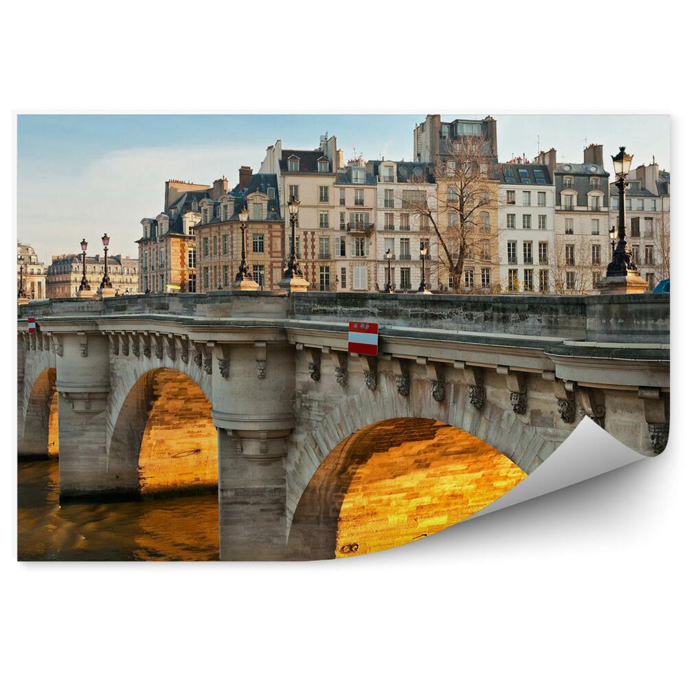 Fototapeta piękny mosty budynki niebo rzeka Sekwana lampy samochody