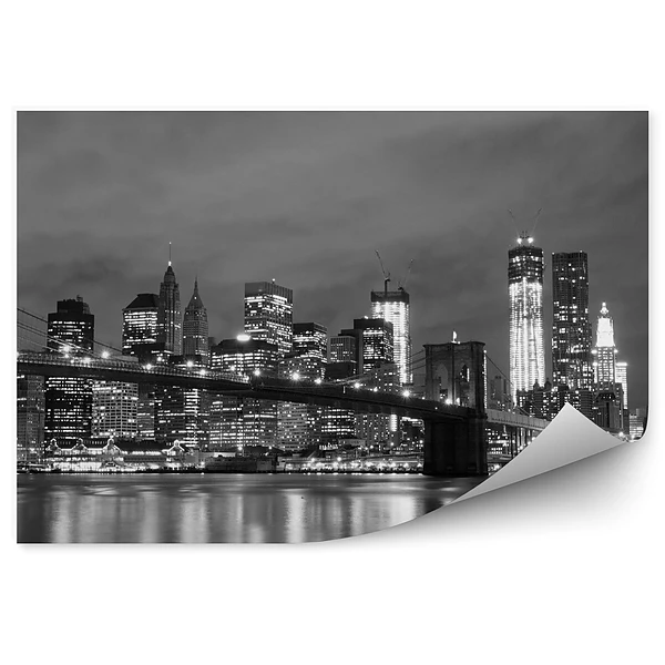 Fototapeta Brooklyn bridge i manhattan skyline w nocy new york city