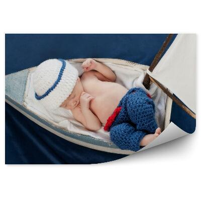 Okleina na ścianę Noworodek drewniana łódka