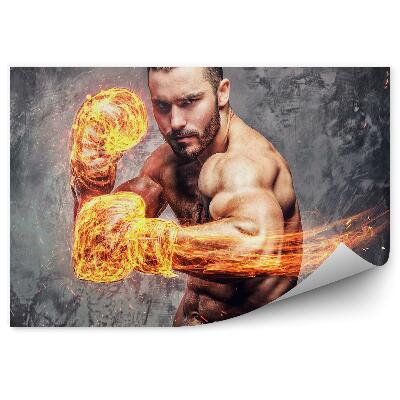 Fototapeta samoprzylepna Mężczyzna rękawice bokserskie ogień