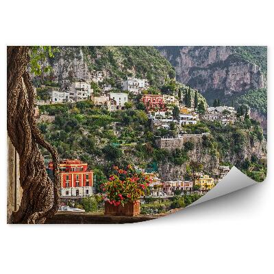 Okleina na ścianę Rustykalne wnętrze widok wzgórze budynki