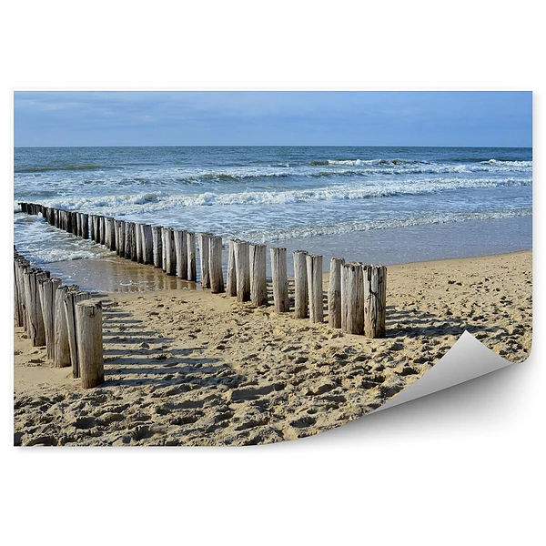 Fototapeta Falochronów na plaży nad morzem północnym w domburg holandii