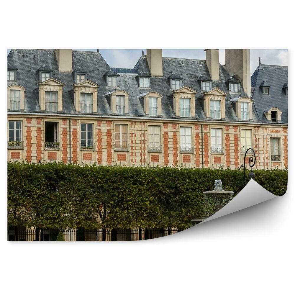 Fototapeta plac Ludwika XIII fontanna drzewa niebo Paryż Francja chmury