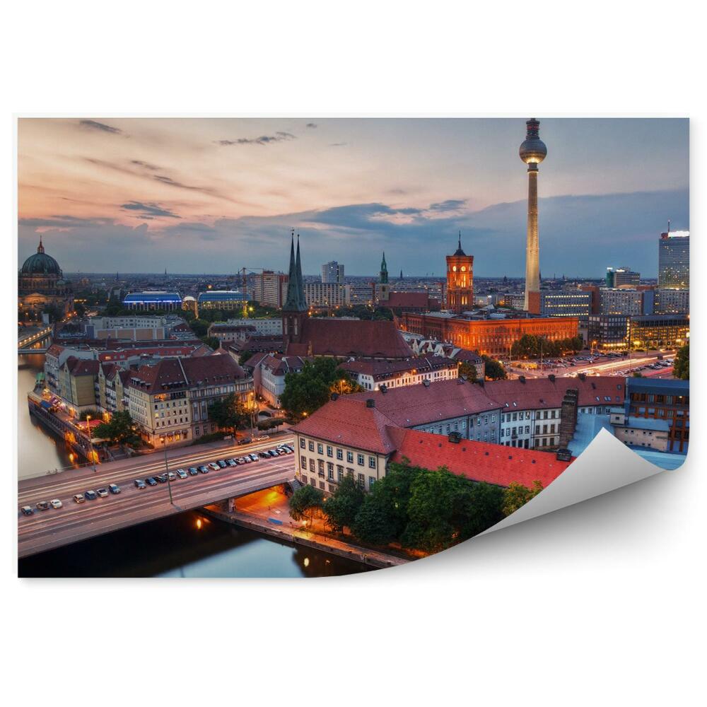 Fototapeta widok z lotu ptaka Berlin budynki droga samochody wieża telewizyjna