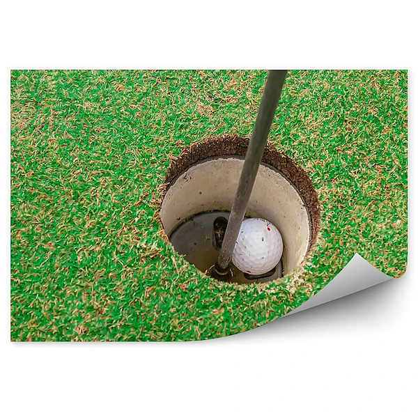 Fototapeta samoprzylepna Dołek piłka golfowa trawa kijek