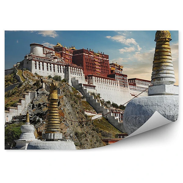 Okleina na ścianę Pałac tybet góry himalaje posągi doliny khumbu nepal niebo chmury