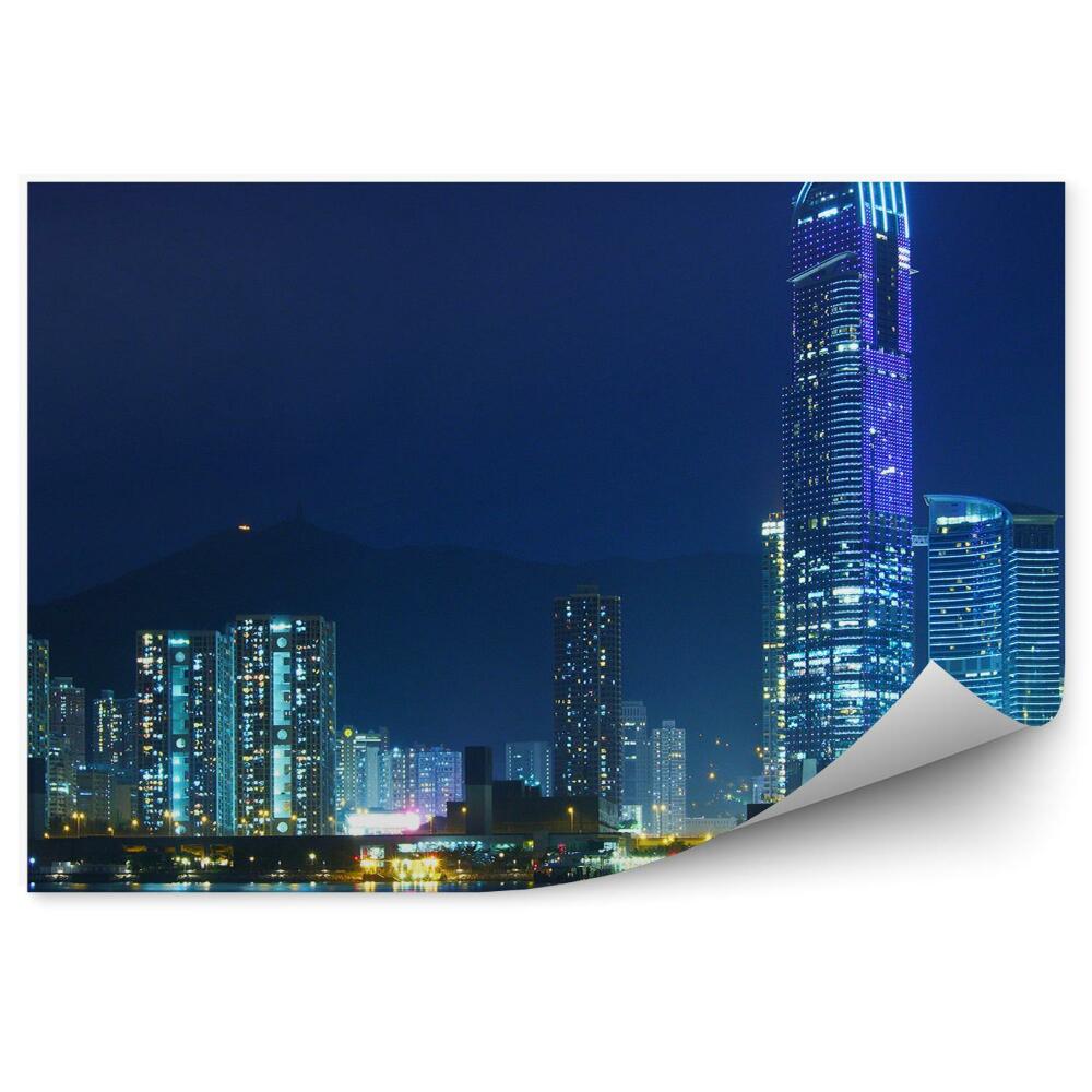 Fototapeta Hong Kong wieżowce światła ocean noc