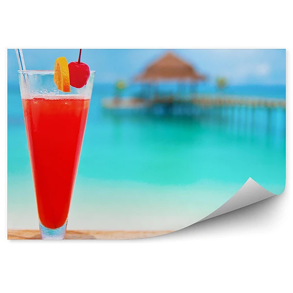 Fototapeta Czerwony drink owoce pomost kładka ocean