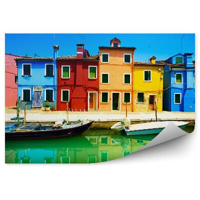 Fototapeta Wenecja góry wyspa burano kanał kolorowe domy i łodzie