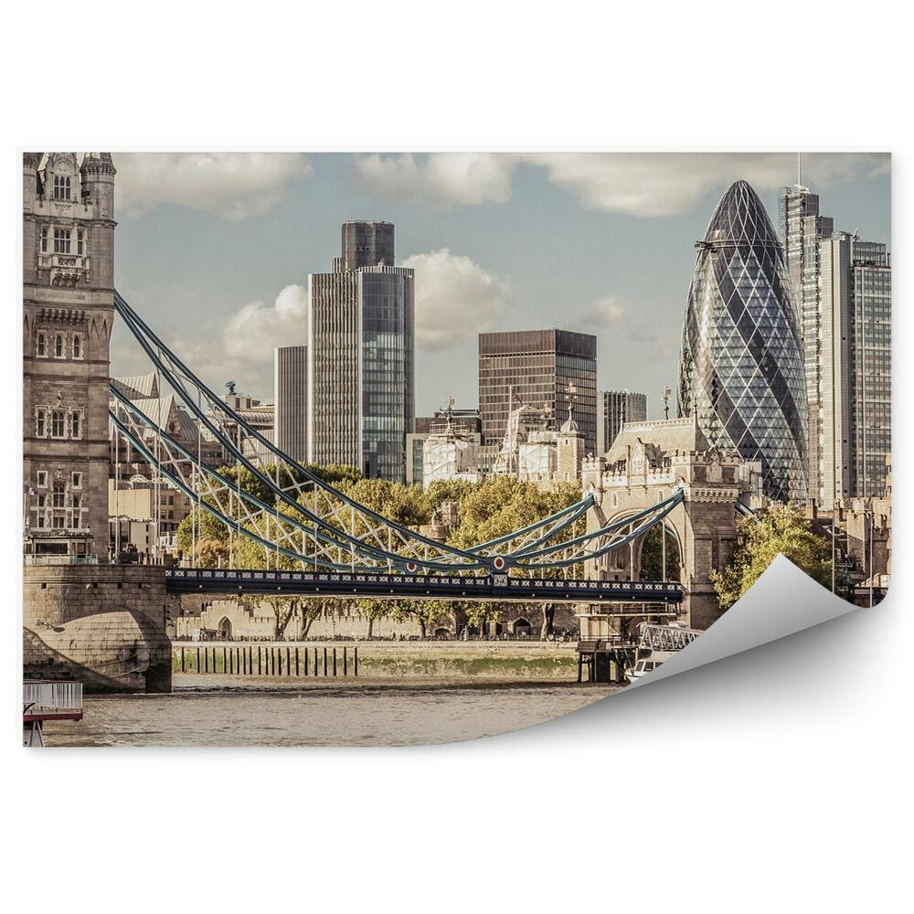 Okleina ścienna budynki Tamiza tower bridge łódki niebo chmury Londyn
