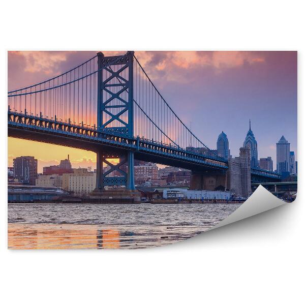 Okleina na ścianę Miasto rzeka most pochmurne niebo