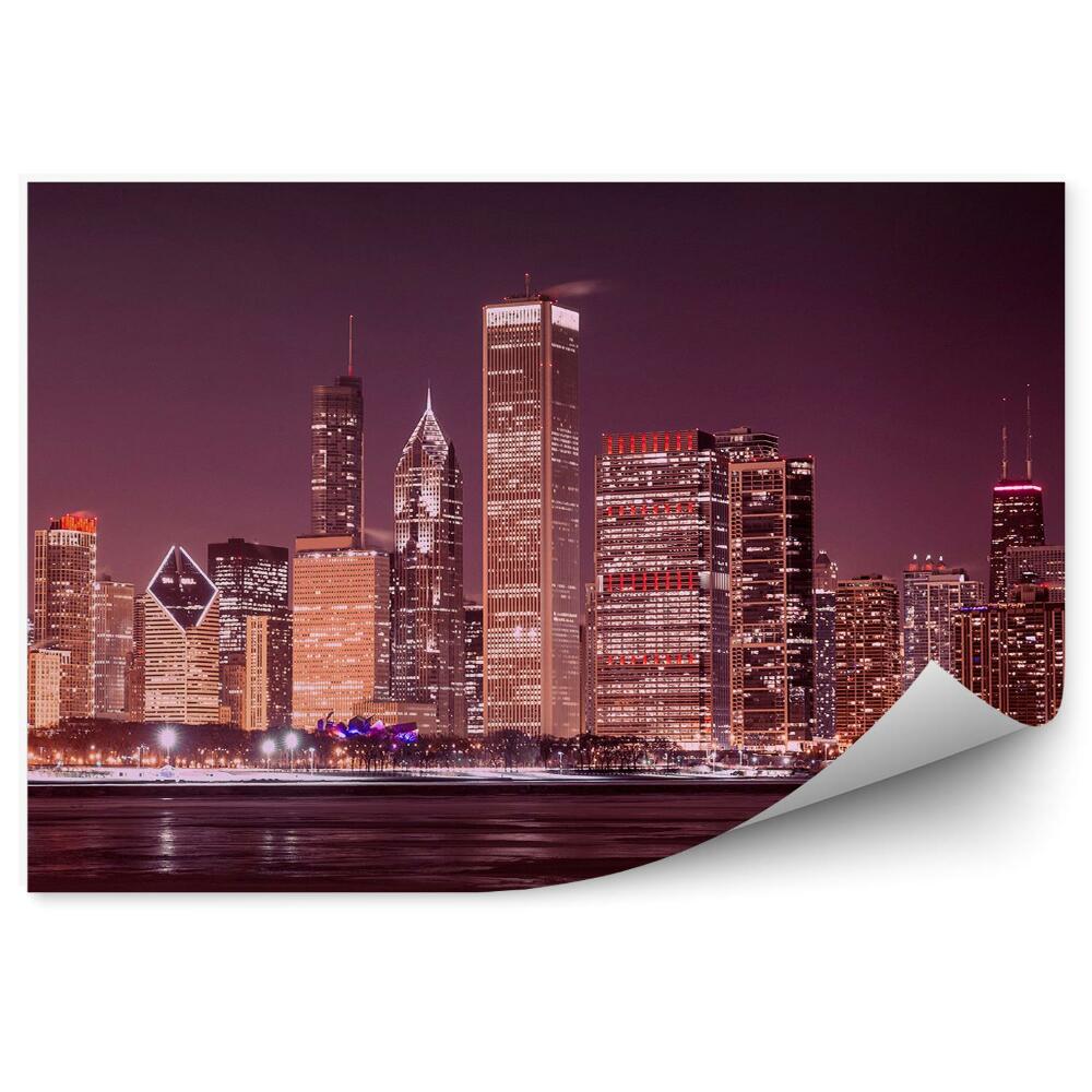 Fototapeta na ścianę wieżowce Chicago światła noc ocean