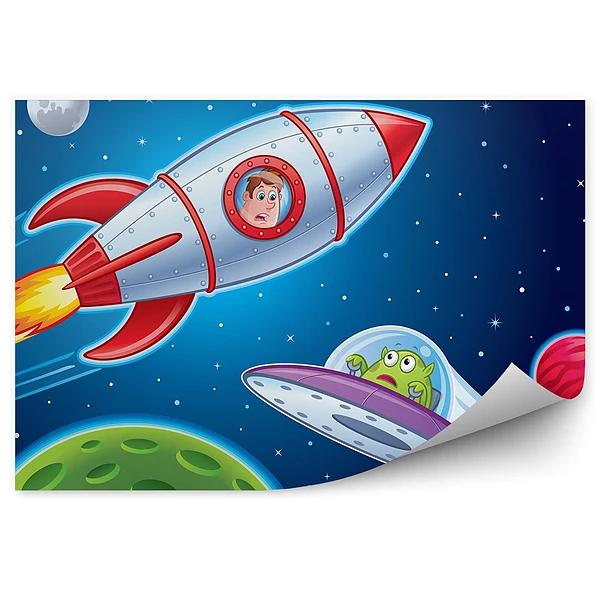 Fototapeta samoprzylepna Kosmita statek planety kosmos człowiek w rakiecie