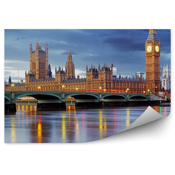 Okleina na ścianę Zmierzch pochmurne niebo światła big ben miasto