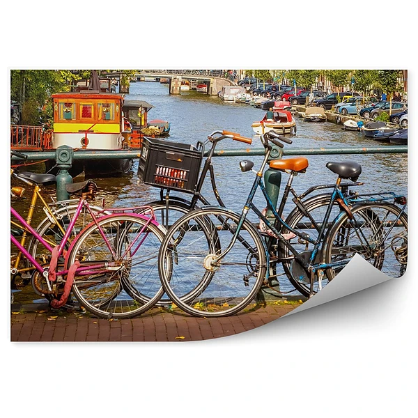 Fototapeta Rowery na tle kanału w amsterdamie