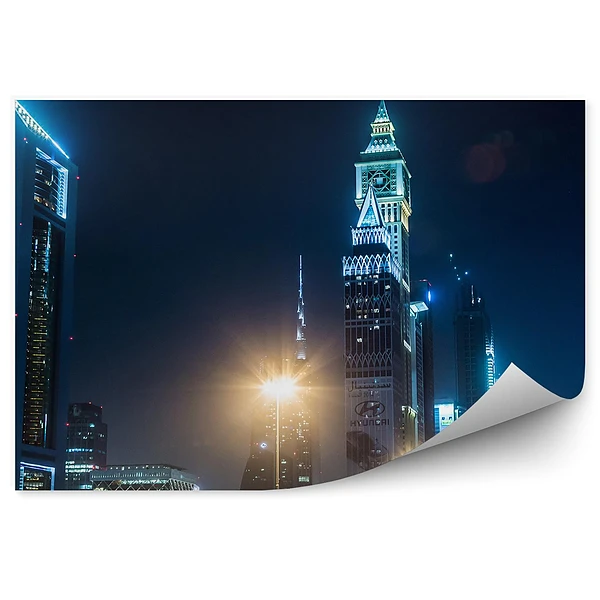 Okleina ścienna Dubaj nocą budynki światła ruch samochody
