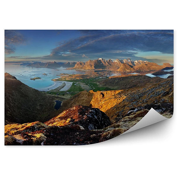 Fototapeta Panorama norwegia krajobraz z oceanu i góry - lofoty