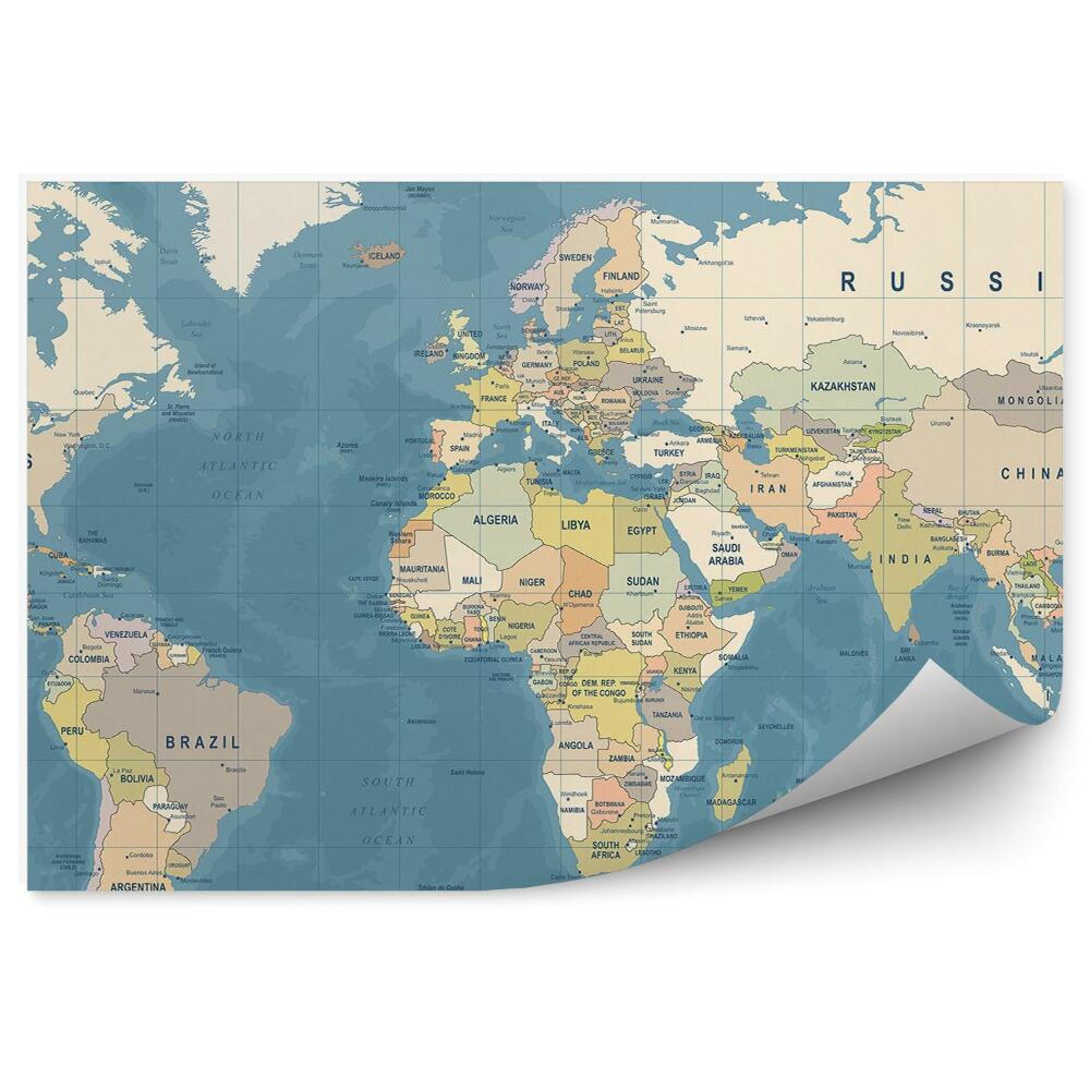 Fototapeta na ścianę Mapa vintage świat kraje kontynenty nazwy