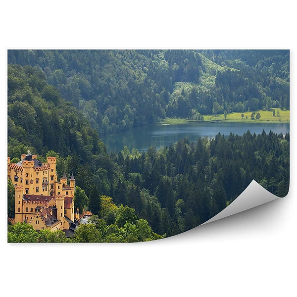Okleina na ścianę Zamek hohenschwangau alpy bawarskie jezioro drzewa iglaste góry