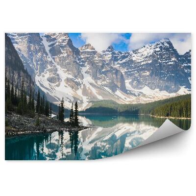 Okleina ścienna Kanada góry śnieg zima drzewa iglaste skały jezioro górskie niebo chmury