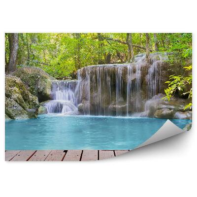 Okleina ścienna Pomost wodospad natura las