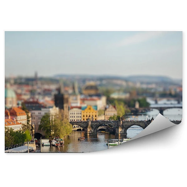 Fototapeta Panorama miasta most wełtawa praga prom łodzie
